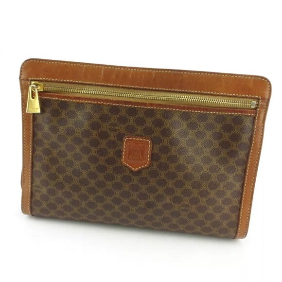 CELINE clutch bag macadam beige PVC ?~ leather Authentic used T19065 - Picture 1 of 9